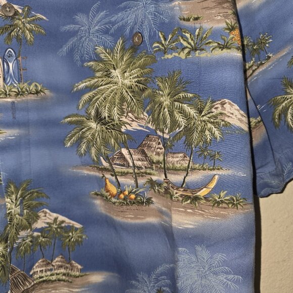 Island Shores Hawaiian Shirt Mens Medium Blue Tropical Palm Tree Beach Aloha - Picture 6 of 10